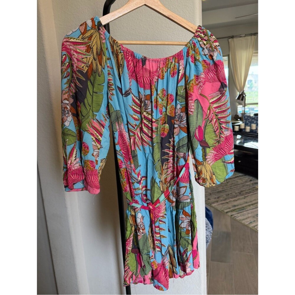 RACHEL Rachel Roy Tropical Print Mini Dress in Blue, Pink, Green S